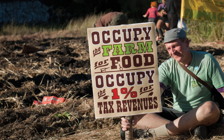 Scene from the 2012 Occupy the Farm movement. (credit: Sacha Kimmel)